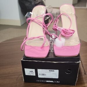 Fashion Nova Pink Clear Strap Heels